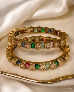 Multicolor CZ Gold Tone Bangle Set Size 2.10 Pakistani Indian Bridal Party Jewel