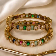 Multicolor CZ Gold Tone Bangle Set Size 2.10 Pakistani Indian Bridal Party Jewel
