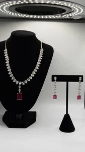 Ruby Red CZ Necklace Set with Matching Drop Earrings | Elegant Bridal Jewelry |