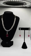 Ruby Red CZ Necklace Set with Matching Drop Earrings | Elegant Bridal Jewelry |