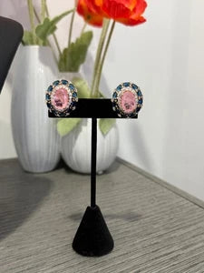 Pink & Sapphire Blue Statement Stud Earrings | Luxury Crystal Earrings