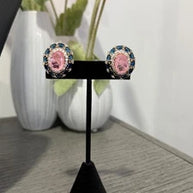 Pink & Sapphire Blue Statement Stud Earrings | Luxury Crystal Earrings
