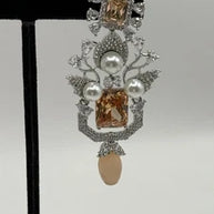Champagne Crystal Pearl Statement Earrings – Luxury Bridal Drop Earrings