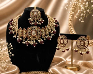 Maroon & Gold Traditional Jewelry Set with Matching Earrings