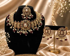 Maroon & Gold Traditional Jewelry Set with Matching Earrings
