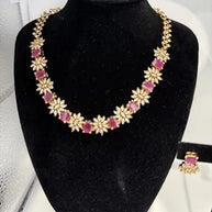 Elegant Pink Crystal Necklace & Earrings Set