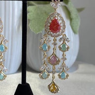 Multicolor CZ Gold Tone Chandelier Earrings Pakistani Indian Bridal Jewelry