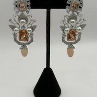 Champagne Crystal Pearl Statement Earrings – Luxury Bridal Drop Earrings