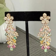Hazoori Luxury Floral Crystal Statement Earrings | Multicolor Gemstone Earrings
