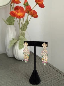 Hazoori Luxury Floral Crystal Statement Earrings | Multicolor Gemstone Earrings