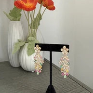 Hazoori Luxury Floral Crystal Statement Earrings | Multicolor Gemstone Earrings