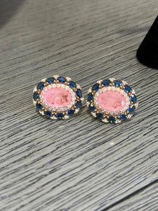 Pink & Sapphire Blue Statement Stud Earrings | Luxury Crystal Earrings