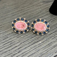 Pink & Sapphire Blue Statement Stud Earrings | Luxury Crystal Earrings