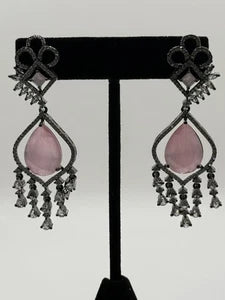 Blush Pink Crystal Chandelier Earrings | Pakistani & Indian Statement Earrings |