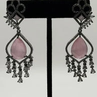 Blush Pink Crystal Chandelier Earrings | Pakistani & Indian Statement Earrings |