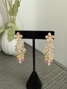 Hazoori Luxury Floral Crystal Statement Earrings | Multicolor Gemstone Earrings