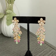 Hazoori Luxury Floral Crystal Statement Earrings | Multicolor Gemstone Earrings