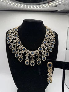 Royal Blue Crystal Necklace Set with Matching Earrings