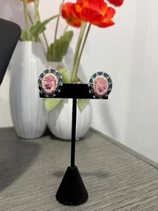 Pink & Sapphire Blue Statement Stud Earrings | Luxury Crystal Earrings