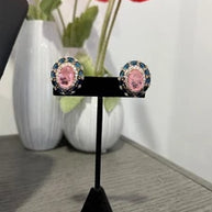 Pink & Sapphire Blue Statement Stud Earrings | Luxury Crystal Earrings