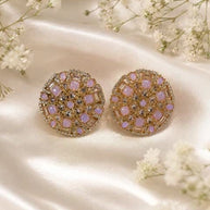 Pink Lavender Gold Tone CZ Round Statement Earrings Indian Pakistani Jewelry