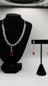 Ruby Red CZ Necklace Set with Matching Drop Earrings | Elegant Bridal Jewelry |