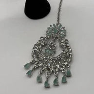 Mint Green Crystal Chandbali Earrings and Tikka