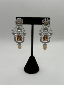 Champagne Crystal Pearl Statement Earrings – Luxury Bridal Drop Earrings