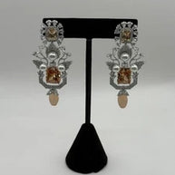 Champagne Crystal Pearl Statement Earrings – Luxury Bridal Drop Earrings