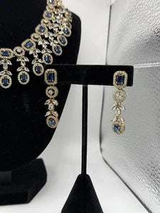 Royal Blue Crystal Necklace Set with Matching Earrings