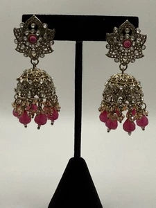 Traditional Pink Jhumka Statement Earrings