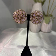 Pink Lavender Gold Tone CZ Round Statement Earrings Indian Pakistani Jewelry