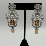 Champagne Crystal Pearl Statement Earrings – Luxury Bridal Drop Earrings