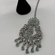 Mint Green Crystal Chandbali Earrings and Tikka