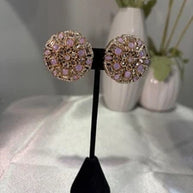 Pink Lavender Gold Tone CZ Round Statement Earrings Indian Pakistani Jewelry