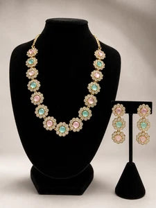 Pastel Floral Necklace Set with Matching Earrings