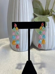 Multicolor Teardrop Gold Tone Dangle Earrings Pakistani Indian Jewelry