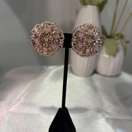 Pink Lavender Gold Tone CZ Round Statement Earrings Indian Pakistani Jewelry