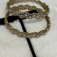 Gold Tone American Diamond Bangles Set Size 2.10 Elegant Wavy Crystal Design