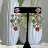 Multicolor CZ Gold Tone Chandelier Earrings Pakistani Indian Statement Jewelry