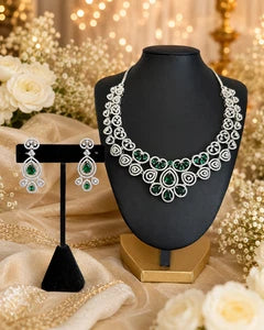 Emerald green and clear CZ-style necklace set