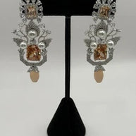 Champagne Crystal Pearl Statement Earrings – Luxury Bridal Drop Earrings