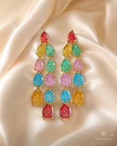 Multicolor Teardrop Gold Tone Dangle Earrings Pakistani Indian Jewelry