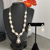 Elegant Pearl & Crystal Statement Jewelry Set | Gold Tone Necklace and Earrings