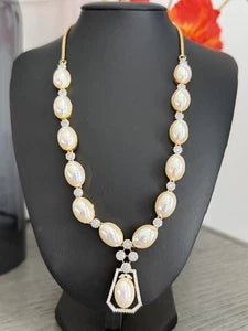Elegant Pearl & Crystal Statement Jewelry Set | Gold Tone Necklace and Earrings