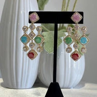 Multicolor CZ Gold Tone Chandelier Earrings Pakistani Indian Statement Jewelry