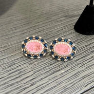 Pink & Sapphire Blue Statement Stud Earrings | Luxury Crystal Earrings