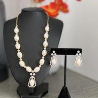 Elegant Pearl & Crystal Statement Jewelry Set | Gold Tone Necklace and Earrings