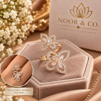 Double Floral Open Statement Ring – Two Designs in One