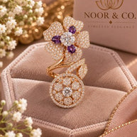 Purple Floral Double-Design Statement Ring